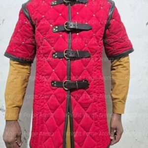 Medieval Viking Gambeson With Leather Trims red color