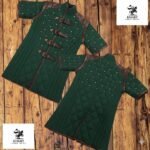Medieval Viking Gambeson With Leather Trims green color