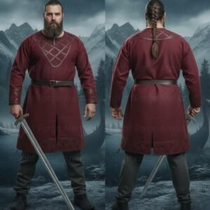 Medieval Viking Tunic, Leather Trim, Norse Costume