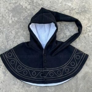 Handmade Wool Medieval Hood with Embriordry– Dagged Edge Gugel, Renaissance Accessory