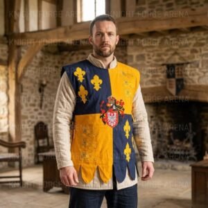 Medieval Heraldic Surcoat – Hand-Embroidered Cotton Canvas Tabard, SCA LARP Costume