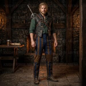 Fantasy Wolf School Trousers - Striped Gambeson Pants - Leather Reinforced Duelist Breeches