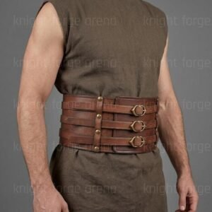 Handmade Vegetable Tanned Leather Belt – Triple Strap Waist Armor, Brass Buckle Cosplay Accessory