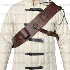 Handmade Veg-Tan Leather Kidney Belt – Medieval LARP Combat Waist Armor, Brass Hardware
