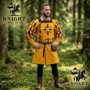 Medieval Doublet Jacket with Skirt – Cotton Canvas Renaissance Reenactment Outfit, Brass Laces