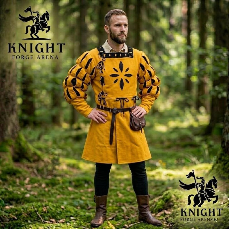 KFA 4524961719 image 1 Medieval Doublet Jacket with Skirt – Cotton Canvas Renaissance Reenactment Outfit, Brass Laces
