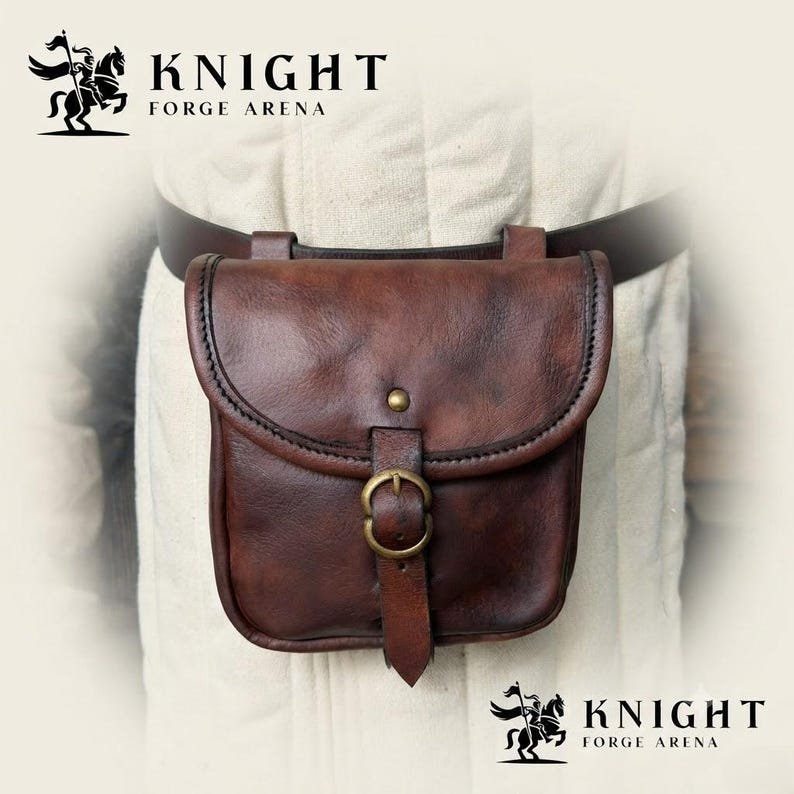 Handmade Medieval Leather Belt Pouch | Veg-Tanned Renaissance Bag with Brass Buckle | Unisex Pouch