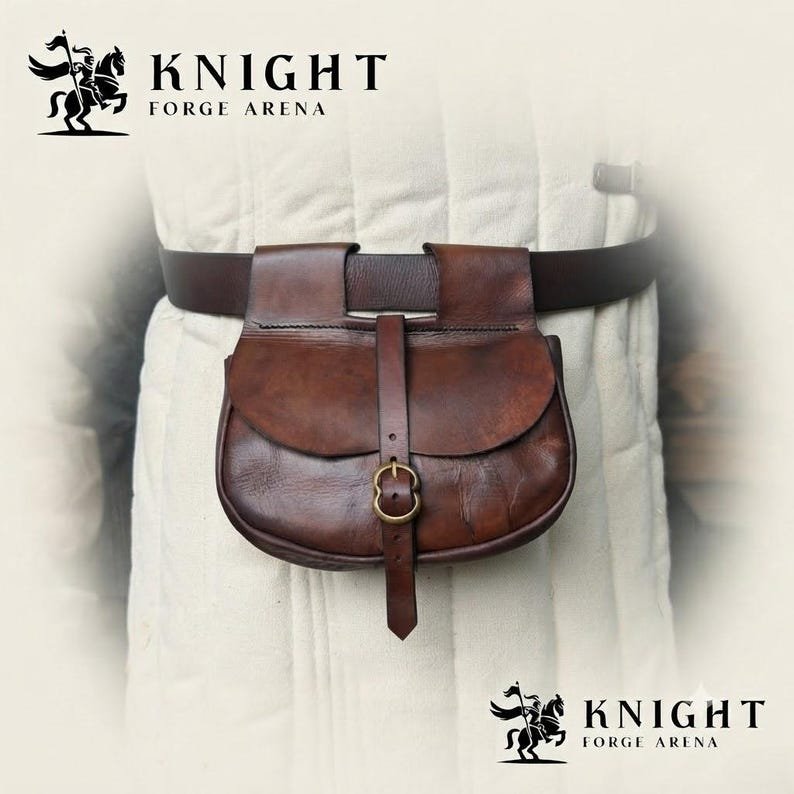 KFA 4541390509 image 1 Medieval Leather Kidney Pouch | Veg Tanned Belt Bag for LARP & Cosplay | Artisan Brass Buckle
