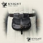 Medieval Leather Kidney Pouch | Veg Tanned Belt Bag for LARP & Cosplay | Artisan Brass Buckle