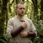 Handmade Veg-Tanned Leather Bracers, Hardened Wax Arm Armor, Brass Buckle Cosplay Gear