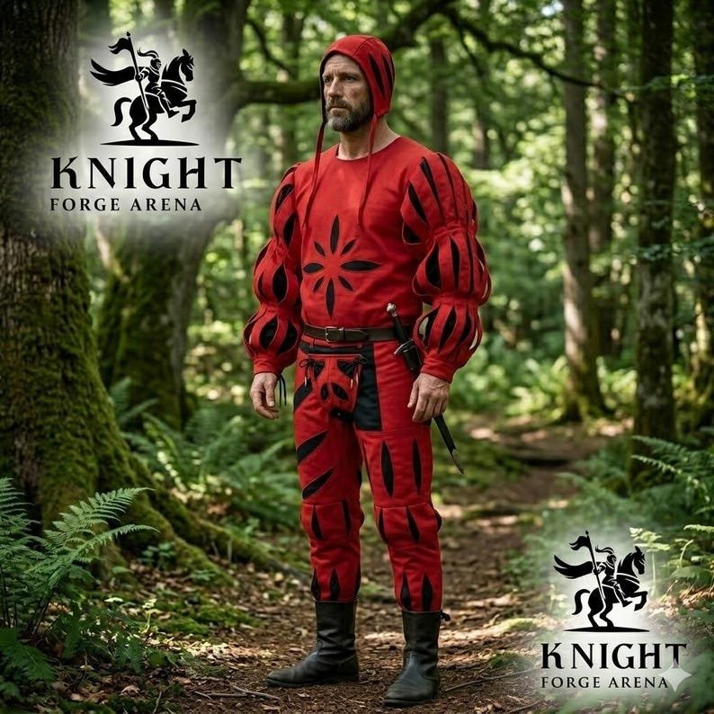 16th Century Landsknecht Costume Set, Puffy Slit Doublet, Cap, Codpiece Hose