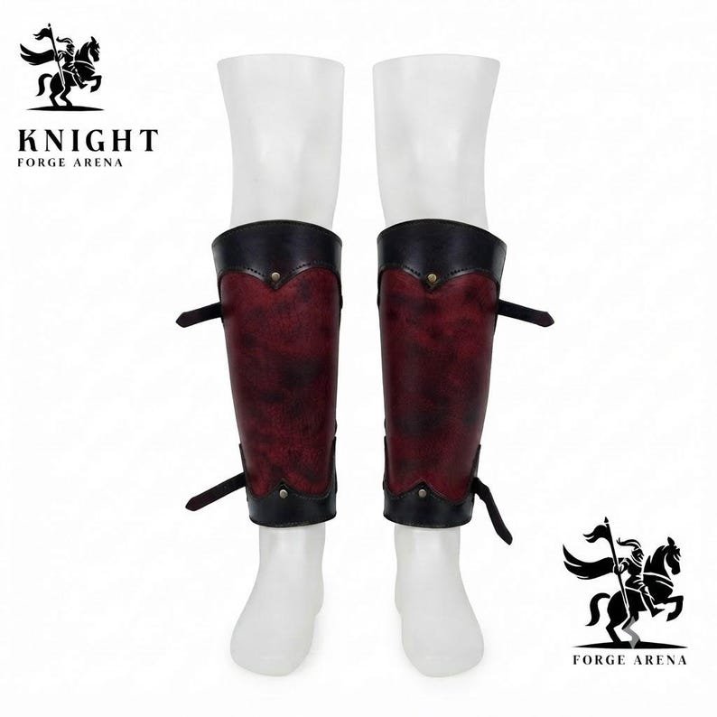 Handmade Leather Greaves, Wax Hardened Medieval Knight Shin Guards, Fantasy LARP Costume Gear