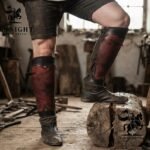 Handmade Leather Greaves, Wax Hardened Medieval Knight Shin Guards, Fantasy LARP Costume Gear