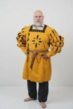 Medieval Doublet Jacket with Skirt – Cotton Canvas Renaissance Reenactment Outfit, Brass Laces