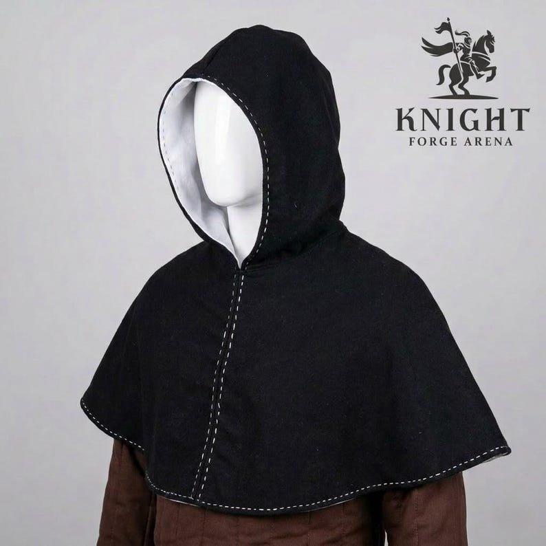 Hand Sewn Medieval Wool Hood, Linen Lined Skjoldehamn Cowl, Historical Reenactment LARP Cloak