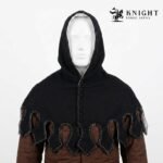 Hand Sewn Medieval Wool Liripipe Hood, Dagged Leaf Viking Cowl, Linen Lined Chaperon