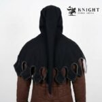 Hand Sewn Medieval Wool Liripipe Hood, Dagged Leaf Viking Cowl, Linen Lined Chaperon