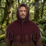 Hand Sewn Medieval Wool Liripipe Hood, Dagged Leaf Viking Cowl, Linen Lined Chaperon