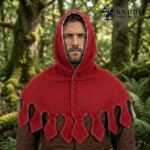 Hand Sewn Medieval Wool Liripipe Hood, Dagged Leaf Viking Cowl, Linen Lined Chaperon