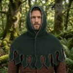 Hand Sewn Medieval Wool Liripipe Hood, Dagged Leaf Viking Cowl, Linen Lined Chaperon