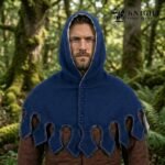 Hand Sewn Medieval Wool Liripipe Hood, Dagged Leaf Viking Cowl, Linen Lined Chaperon