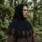 Hand Sewn Medieval Wool Liripipe Hood, Dagged Leaf Viking Cowl, Linen Lined Chaperon