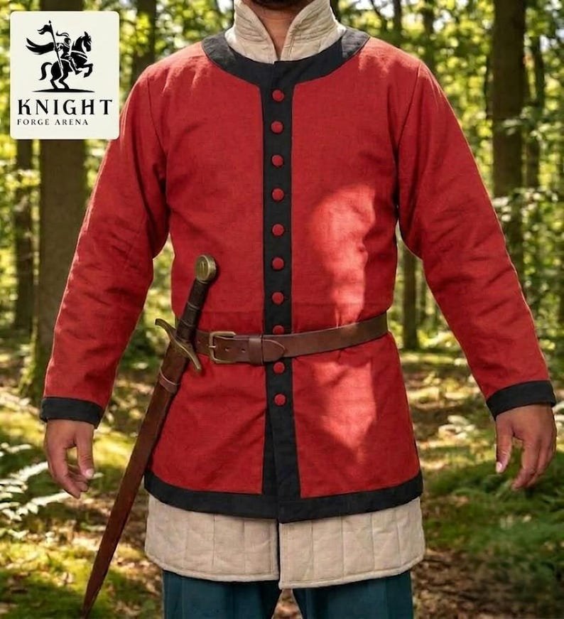 Handcrafted Cotton Canvas Viking Surcoat Tunic, Full Sleeve Knight Costume, Men's Renaissance Robe