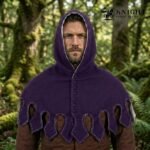 Hand Sewn Medieval Wool Liripipe Hood, Dagged Leaf Viking Cowl, Linen Lined Chaperon