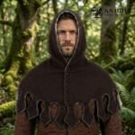 Hand Sewn Medieval Wool Liripipe Hood, Dagged Leaf Viking Cowl, Linen Lined Chaperon