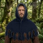 Hand Sewn Medieval Wool Liripipe Hood, Dagged Leaf Viking Cowl, Linen Lined Chaperon