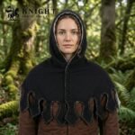 Hand Sewn Medieval Wool Liripipe Hood, Dagged Leaf Viking Cowl, Linen Lined Chaperon