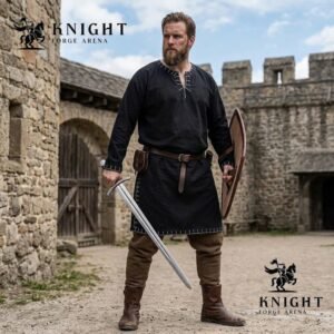 Hand Stitched Cotton Canvas Viking Tunic, Medieval LARP Costume, Loose Fit Shirt