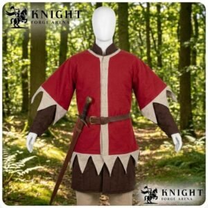 Medieval Cotton Canvas Surcoat Tabard | Two-Tone Dagged Hem, Cream Trim (LARP, Ren Faire)