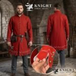 Medieval Wool Coat – Scalloped Embroidery, Brass Buttons, Renaissance Tunic