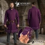 Medieval Wool Coat – Scalloped Embroidery, Brass Buttons, Renaissance Tunic