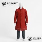 Medieval Wool Coat – Scalloped Embroidery, Brass Buttons, Renaissance Tunic