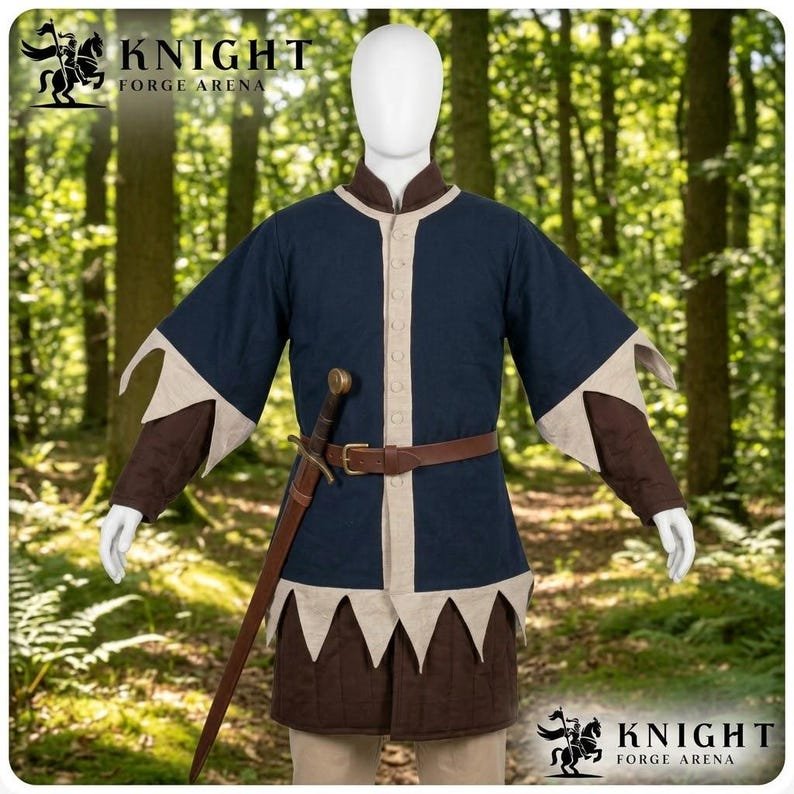 KFA 4566085605 image 1 Medieval Cotton Canvas Surcoat Tabard | Two-Tone Dagged Hem, Cream Trim (LARP, Ren Faire)