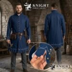 Medieval Wool Coat – Scalloped Embroidery, Brass Buttons, Renaissance Tunic