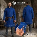 Medieval Wool Coat – Scalloped Embroidery, Brass Buttons, Renaissance Tunic