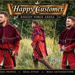 Medieval Wool Coat – Scalloped Embroidery, Brass Buttons, Renaissance Tunic