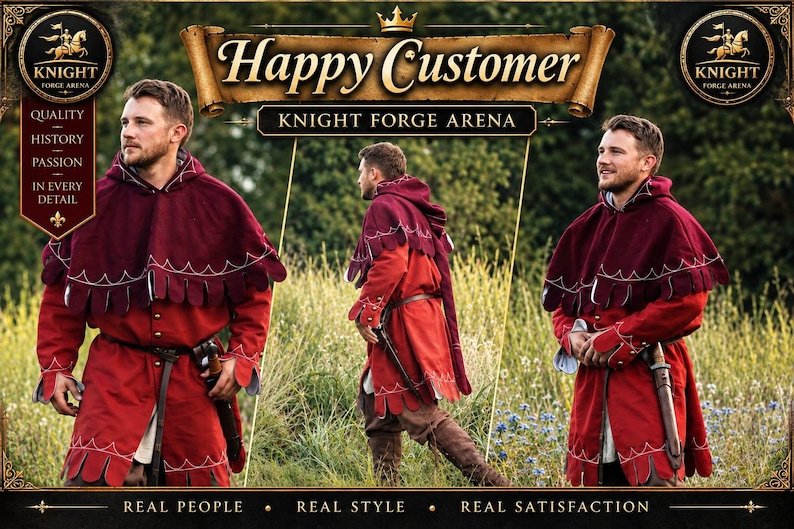 KFA 4565051802 image 1 Medieval Wool Coat – Scalloped Embroidery, Brass Buttons, Renaissance Tunic